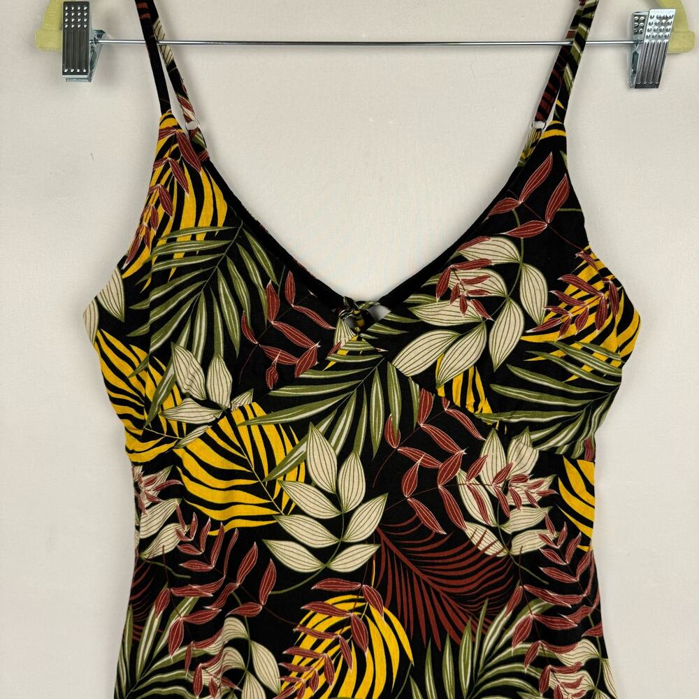 Olivaceous Black Tropical Leaves/Floral Back Cut Out A-Line‎ Mini Dress Sz Large - Picture 3 of 12